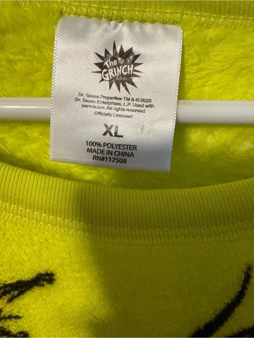 Dr. Seuss Neon Green Grinch Crewneck Sweater - Picture 2 of 5